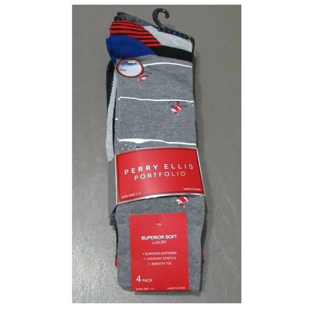Perry Ellis Men's 4-Pair Holiday Novelty Socks, Multicolor, Shoe Size 7-12